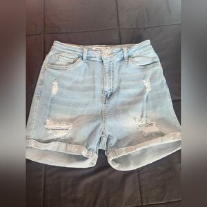 Light Blue High Waisted Distressed Jean Shorts